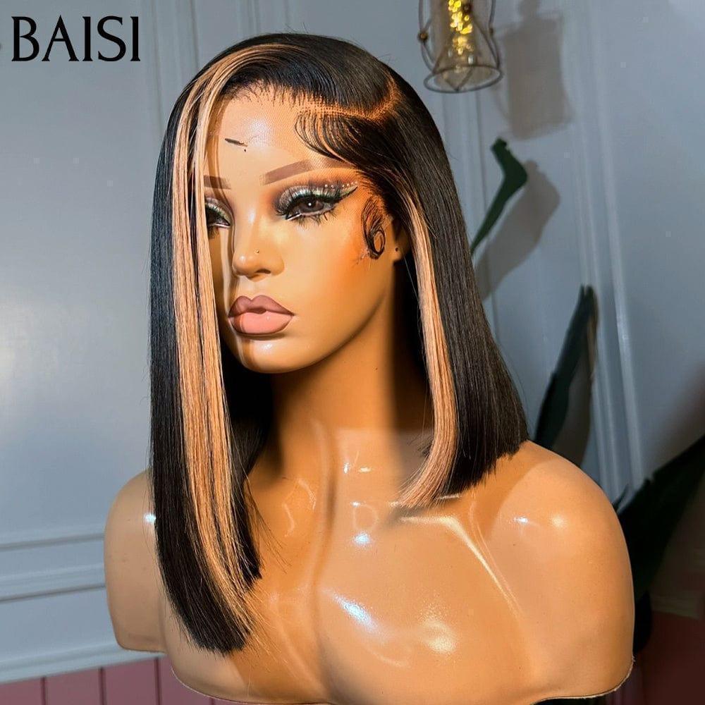 BAISI 15A SDD BONE STRAIGHT 13X4 Peruca Bob Liso em Mistura #1B/27 de luxo 300% densidade Pré-depilada Sem Necessidade de Cola em 100% Cabelo Cru Lace já cortada