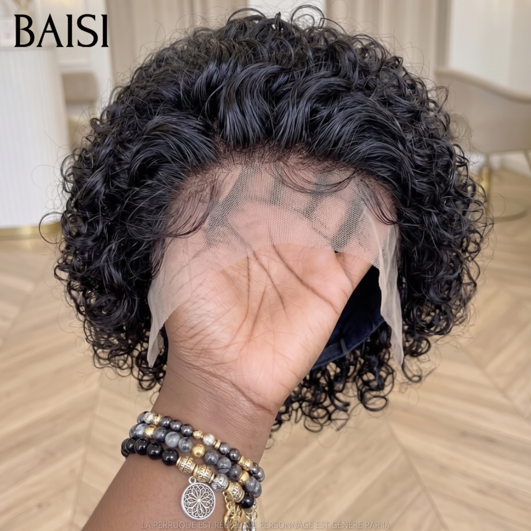 BAISI 13x4 Lace Perruque Pixie Courte Curly Couleur Noir 58€ Très Bonne Qualité en 100% Cheveux humains