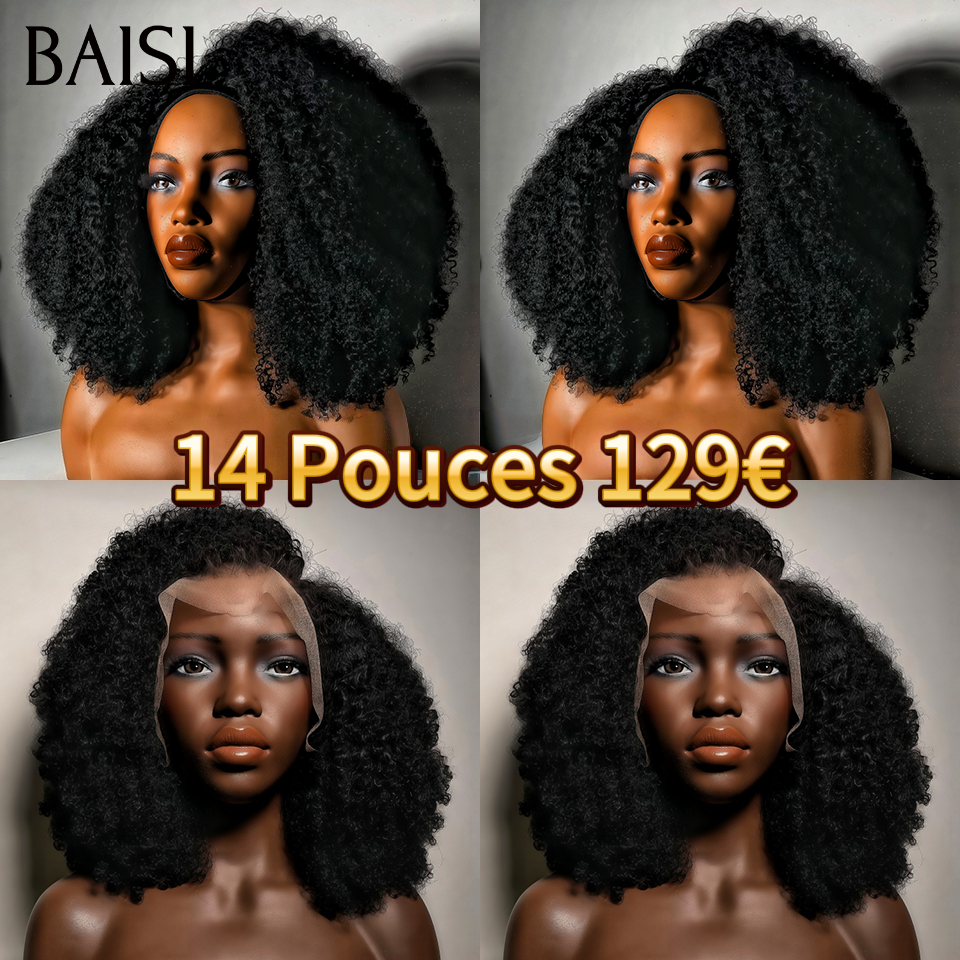 BAISI PROMO Le plus BAS PRIX lace frontal 13x4 Perruque 26 Pouces deep wave NOIR ou BOB curly wave 10 Pouces ou afro curly en 100% Cheveux Humains