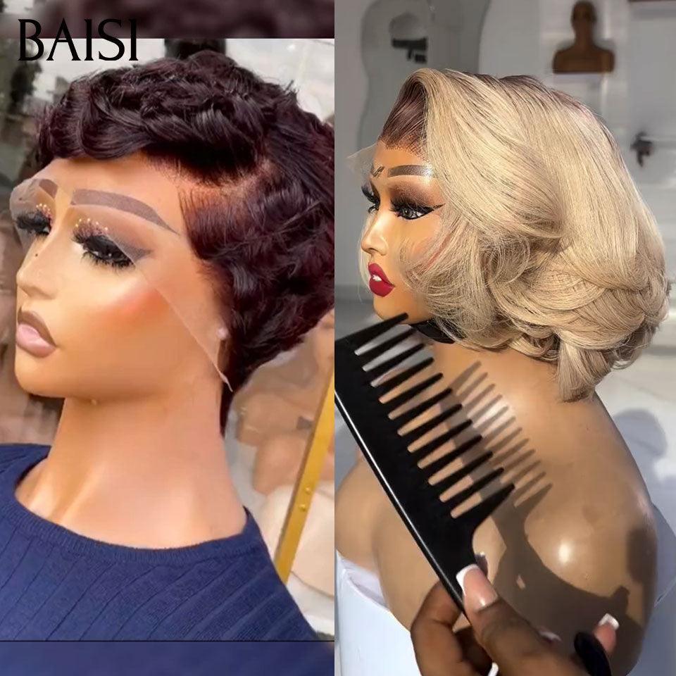BAISI Achetez 1 + 1 Gratuite = 129€ 4X4 lace curly wave 10 pouces et 5x5 lace egg wave 10 pouces ou1 Acheté + 1 Gratuite = 158€ 13X4 lace pixie 99J# et bob blonde 4T613# en 100% vrais cheveux humains (pas besoin de code)