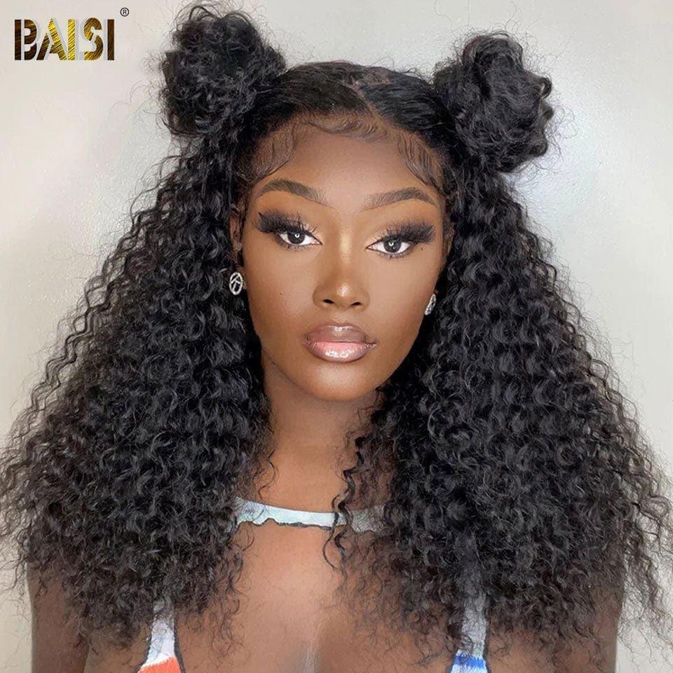 BAISI Parrucche di Lusso 13x4 Lace Frontal Parrucca 250% di volume onda d'acqua Nera in 100% Capelli Umani
