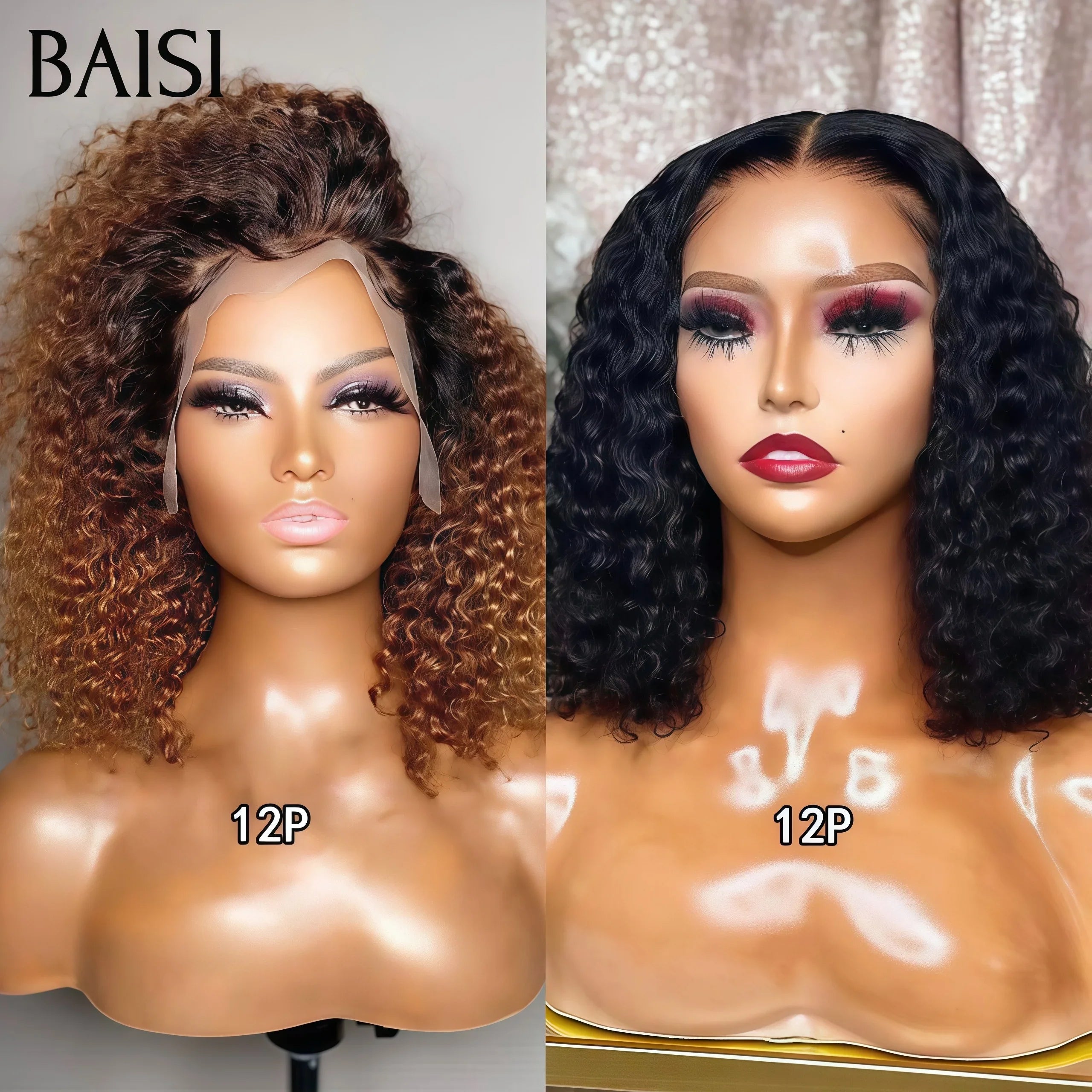 BAISI Confezione da 2 parrucche in 100% veri capelli umani 178 euro Tpart lace afro riccia e 4X4 lace curly wave