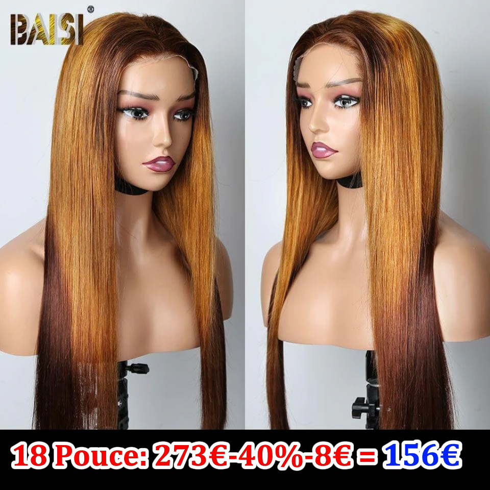 BAISI 13x4 Lace Peruca Lisa 18 Polegadas 156€ em cor #4#30#4 ou 1BT4# em 100% Cabelo Humano
