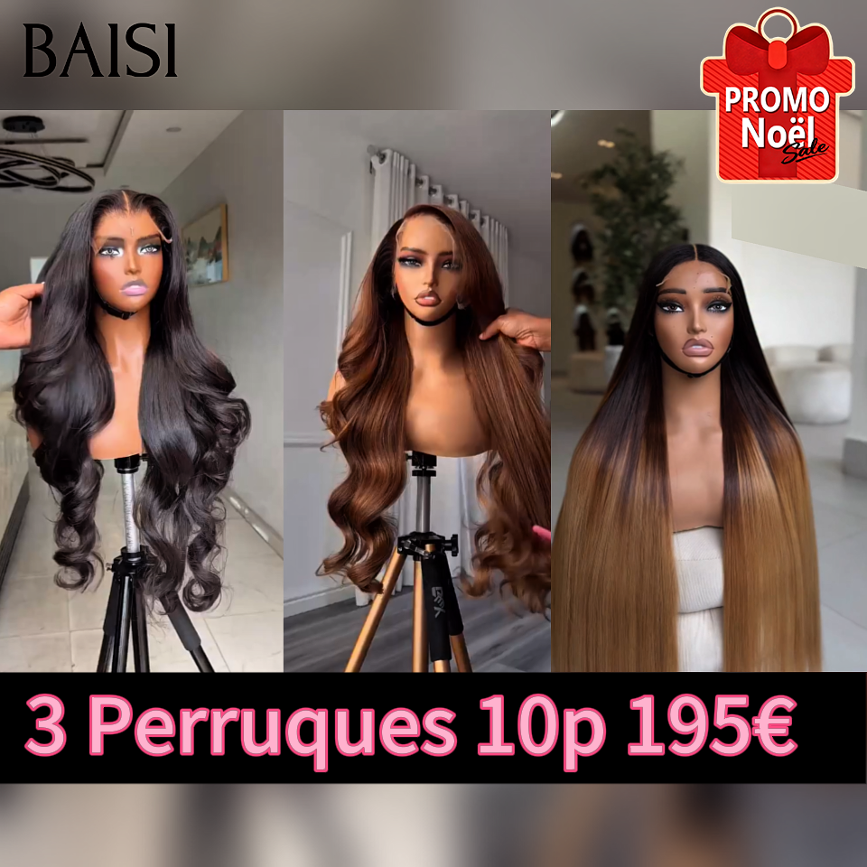 BAISI 3 Perucas para revenda 195€ 10 pouces 13x4 lace frontal 2 Body Wave e 1 Liso em 100% cabelo humano verdadeiro
