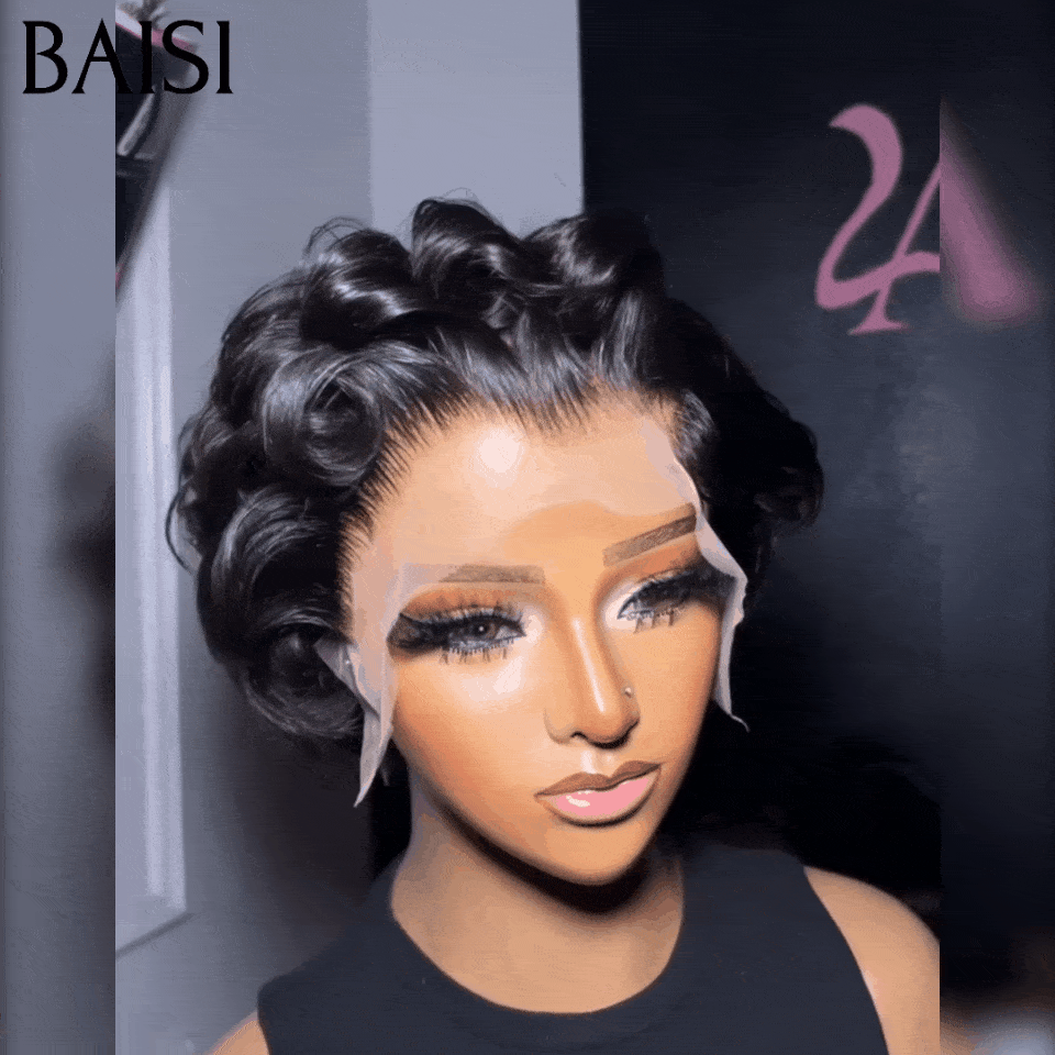 BAISI Natal PROMO 69€ Pixie Onda Frontal 13x4 renda Cores preto 100% idêntico à foto