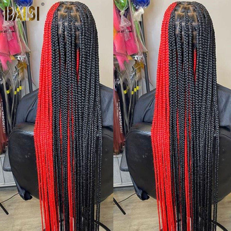 BAISI Perruques full lace deux couleurs nattes rouge-rose noir deux cotés deux couleurs à la mode sythétique hair