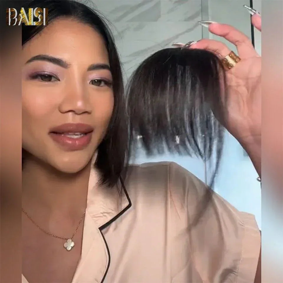 BAISI 2 Pieces Bangs Clips with adjustable clips 100% straight human hair natural color (On sale with a wig at least for delivery)