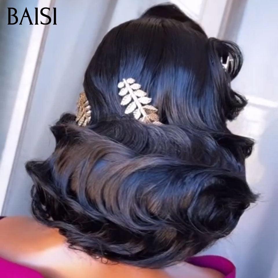 BAISI Coiffure de luxe Caitlin Perruques Mariage noir Prête à porter chignon et personalisation comme sur la vidéo 100% identique avec lace frontale événement spécial