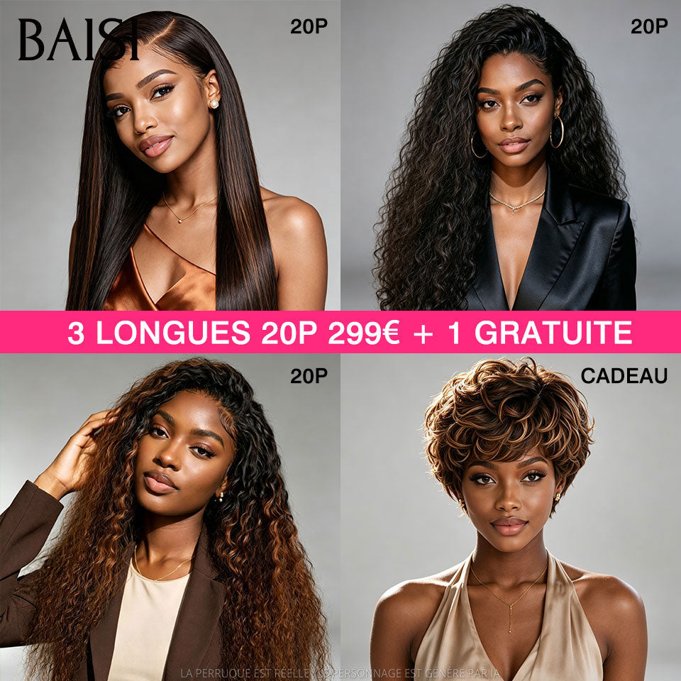 BAISI Compre 1 +1 Grátis = 169€ Peruca 4x4 lisa Bob 1BT30# 10 polegadas e 13x4 frontal onda encaracolada 22 polegadas ou peruca combinada 3 perucas a bom preço