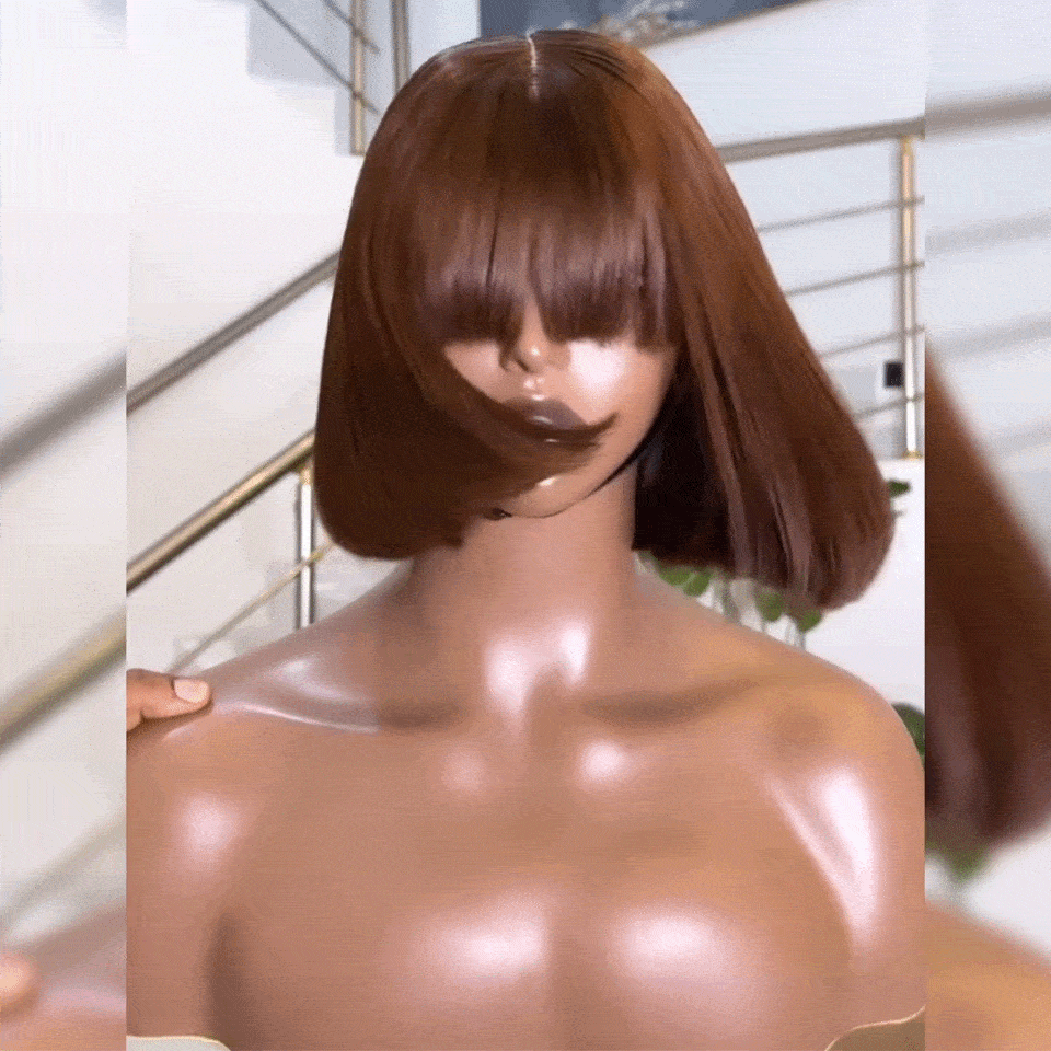 BAISI vente flash perruques avec Frange Marron 4# en 100% vrais cheveux humains 250% densité Vietnam Hair