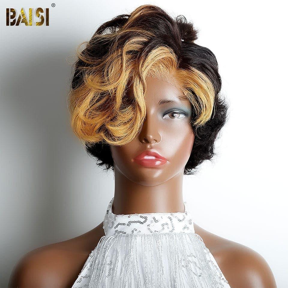 BAISI Perruque pixie Vague 5X5 En Couleur Noir et Miel 99€ en 100% Cheveux Humains