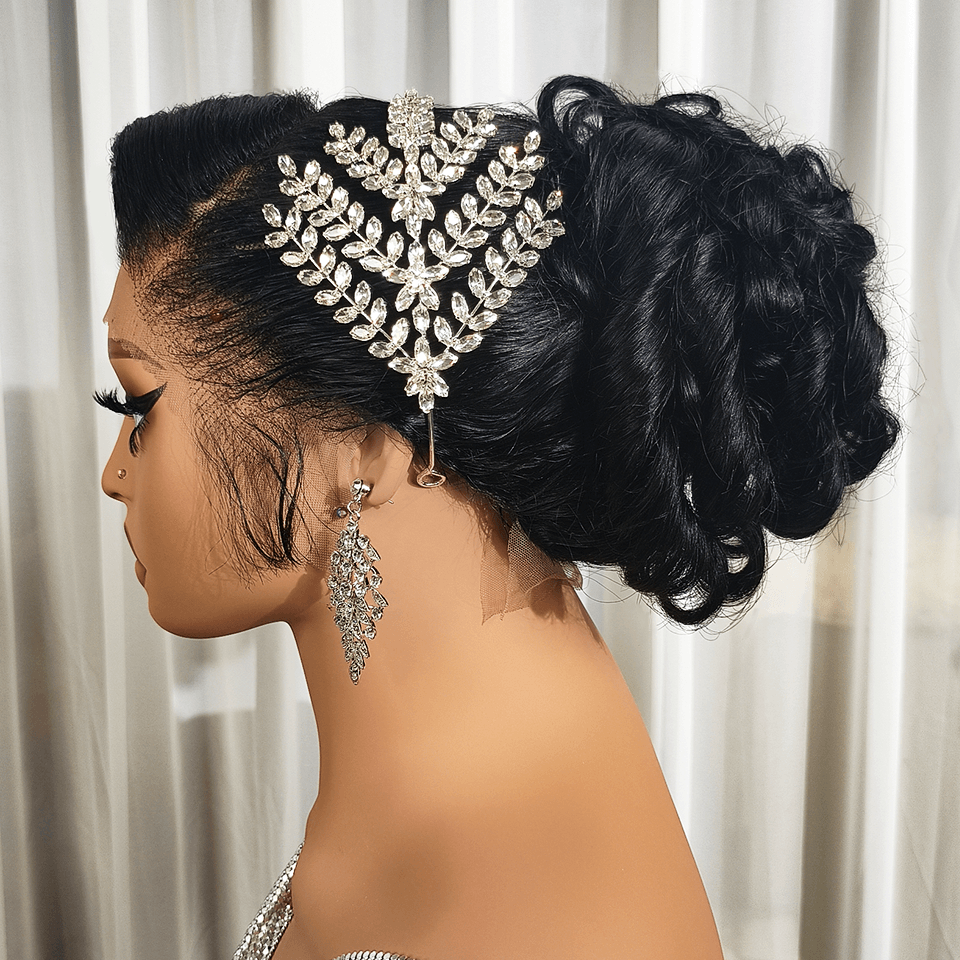 BAISI Coiffure de luxe Audrey Perruques Mariage noir Prête à porter chignon et personalisation comme sur la vidéo 100% identique avec lace frontale événement spécial
