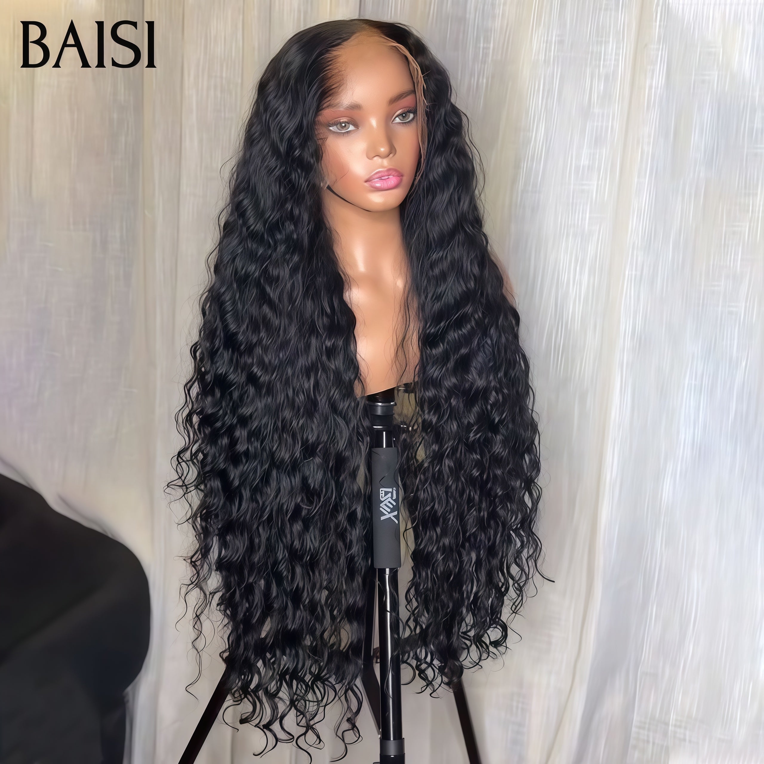 BAISI 13X4 HD lace frontal 100% Raw Hair Perruque Longue Promo 99€ Water wave en NOIR Invisible et respirante Sans Colle en 100% vrais cheveux humains