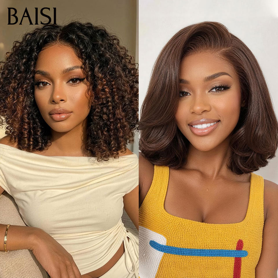 BAISI HAIR FR 2 Bonne Qualité 239€ perruques top recommandées ou 2 Perruques 109€ moitié prix 2x4 lace Lisse avec Frange 8 Pouces et 4x4 Lisse 10 Pouces en 100% Cheveux Humains mp50