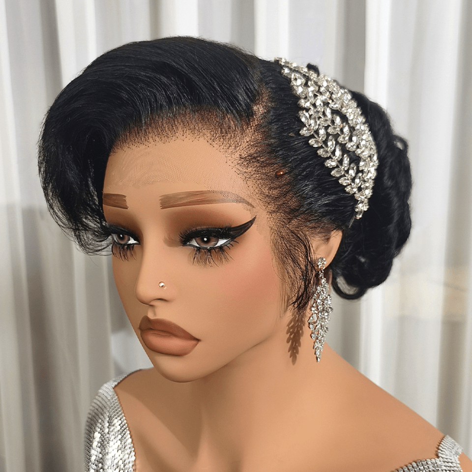 BAISI Coiffure de luxe Audrey Perruques Mariage noir Prête à porter chignon et personalisation comme sur la vidéo 100% identique avec lace frontale événement spécial