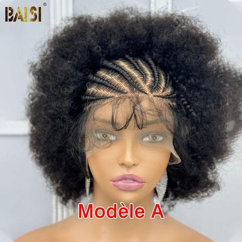 BAISI perruque Bob Afro curly Petite natte frisé full lace avec baby hair synthétic hair FR38