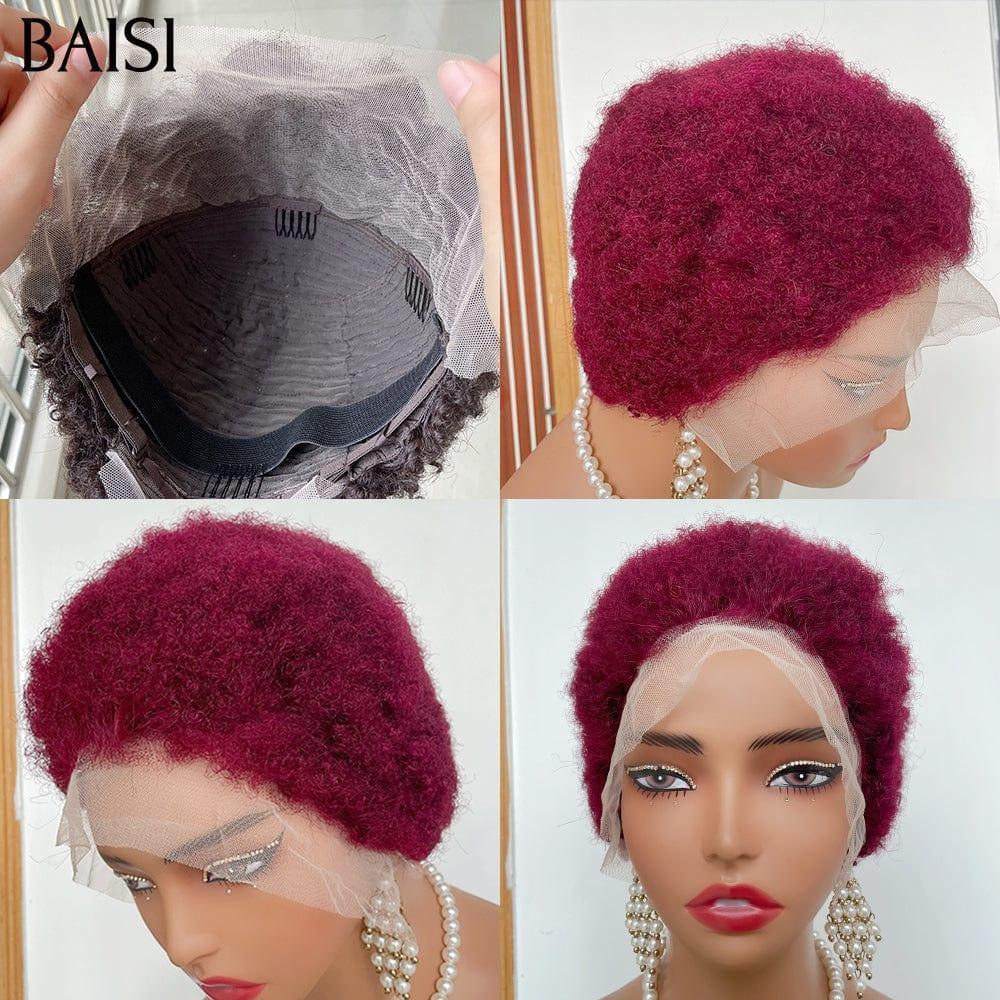 BAISI 13X4 lace frontal curly wave NOIR 50€ ou Sans Colle 48€ en Rouge Bordeaux ou 13X4 Perruques Pixie #905 afro curly En 100% Cheveux Humains