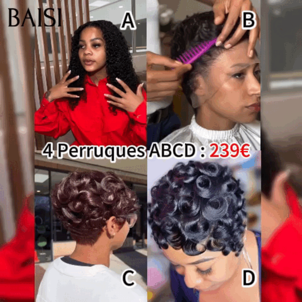 BAISI 4 Perruques 239€ ou 13x4 Frontal Body wave 16 pouces en Couleur Rouge-violet Mix Blonde en 100% Raw Hair