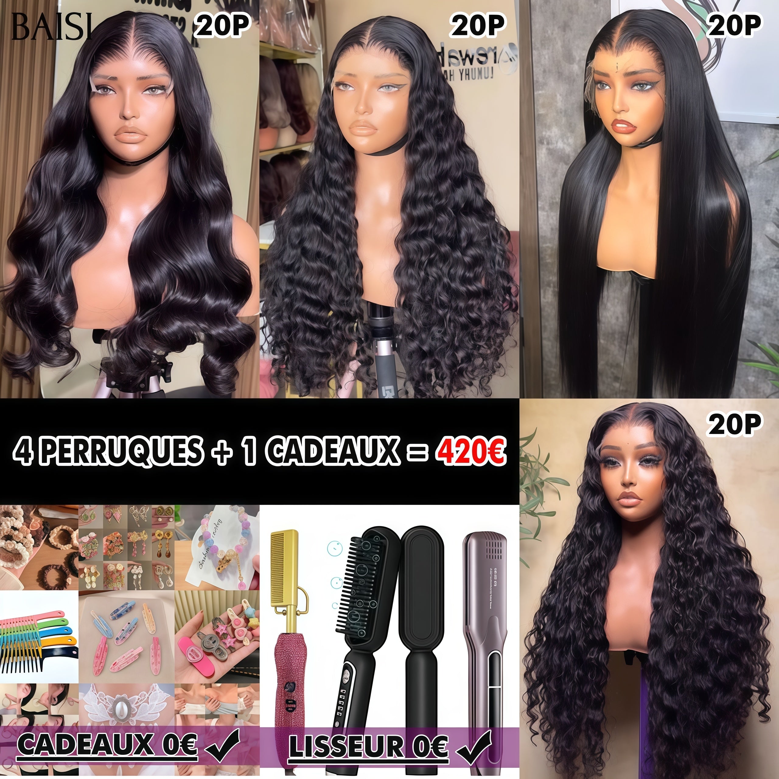 BAISI Venda Flash 13x4 Lace Frontal 30 polegadas 4 perucas em 100% cabelo humano verdadeiro 820 euro CODE: FR40