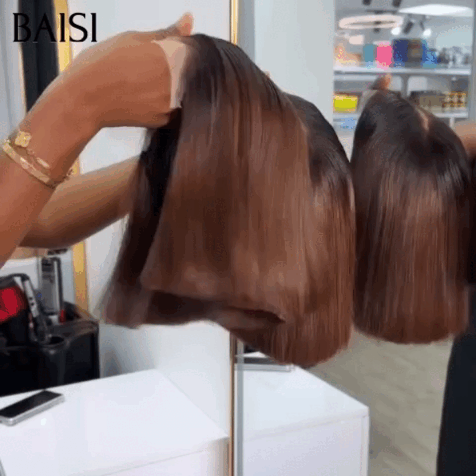 BAISI 4X4 Perruques 10 Pouces 79€ ou 2x6 lace de Luxe Lisse bob Marron 99€ SDD BONE STRAIGHT 300% densite A1 Fabriquées par les cheveux double drawn