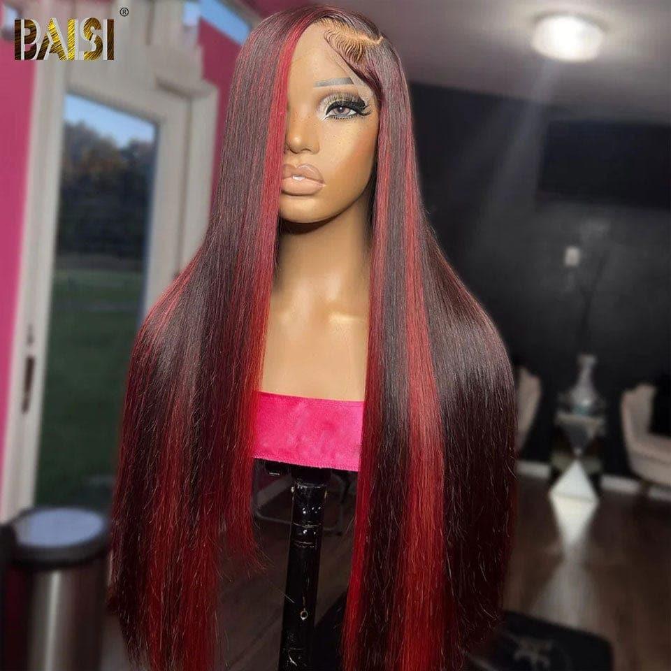 Parrucca frontale in pizzo 13x4 BAISI dritta 1b rosso misto in 100% capelli umani