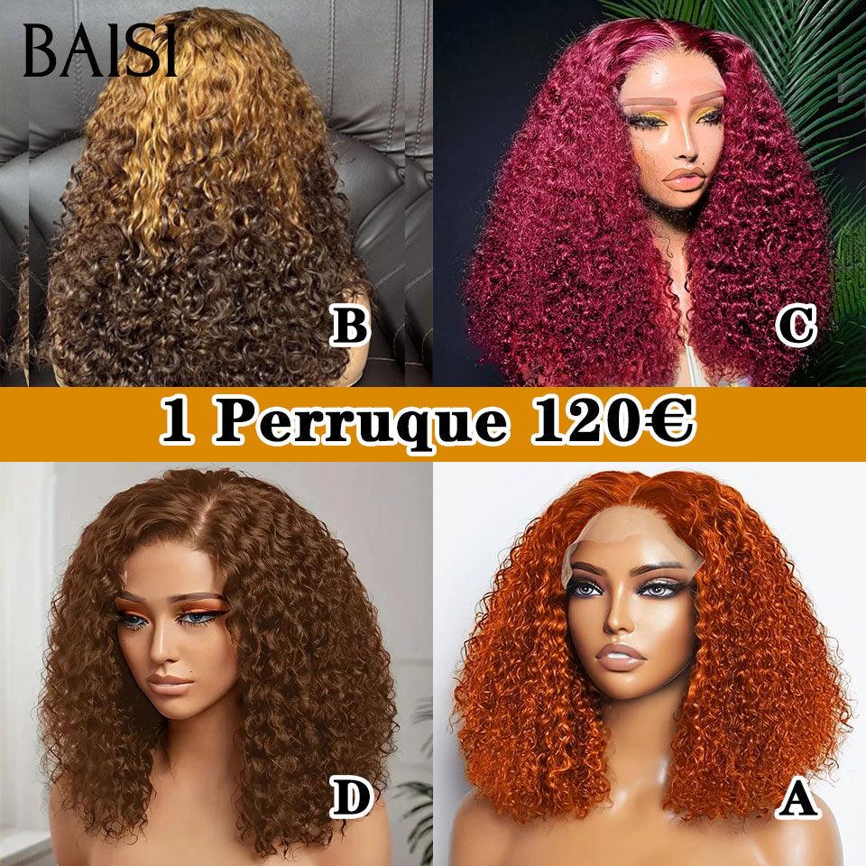 BAISI 4X4 Perucas 250% densidade 14 polegadas water wave em 4 cores: misto, borgonha, mel ou laranja, em 100% cabelo humano BS65