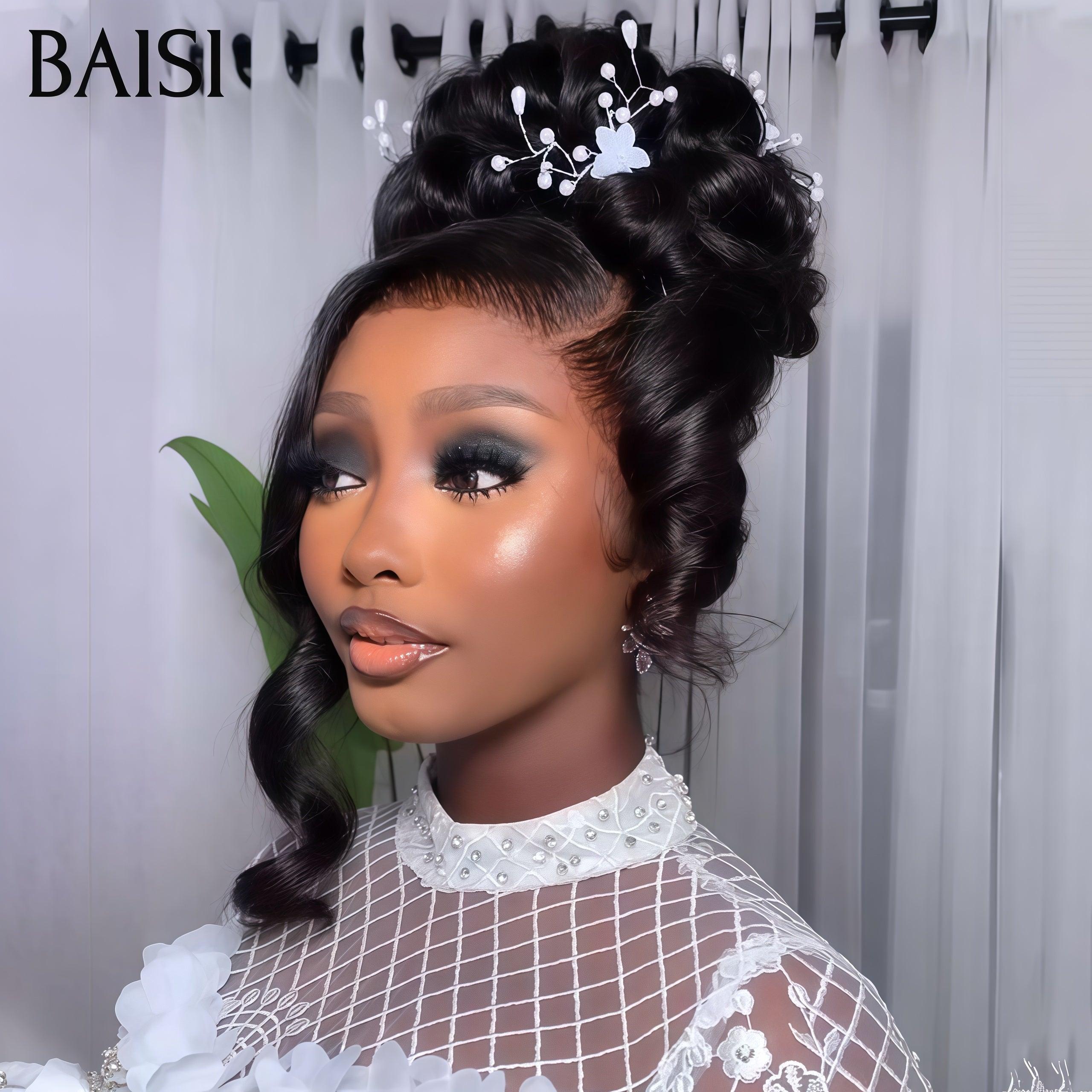 BAISI Coiffure de luxe Lyuba Perruques Mariage noir Prête à porter chignon et personalisation comme sur la vidéo 100% identique avec lace frontale événement spécial