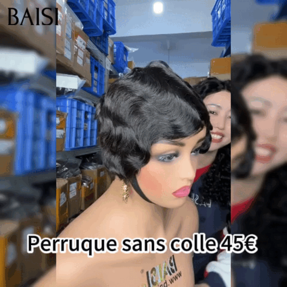 BAISI pixie 45€ en Couleur NOIR water wave petite coupe fabriqué à la machine Sans Colle Sans Lace F-9012 ou 4X4 lace water wave 14 Pouces 150€ DE luxe