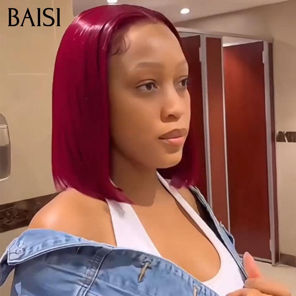 BAISI 4X4 lace Perruque Bob Lisse 12 Pouces En couleur Bordeaux #99J PROMO 128€en 100% Raw Hair