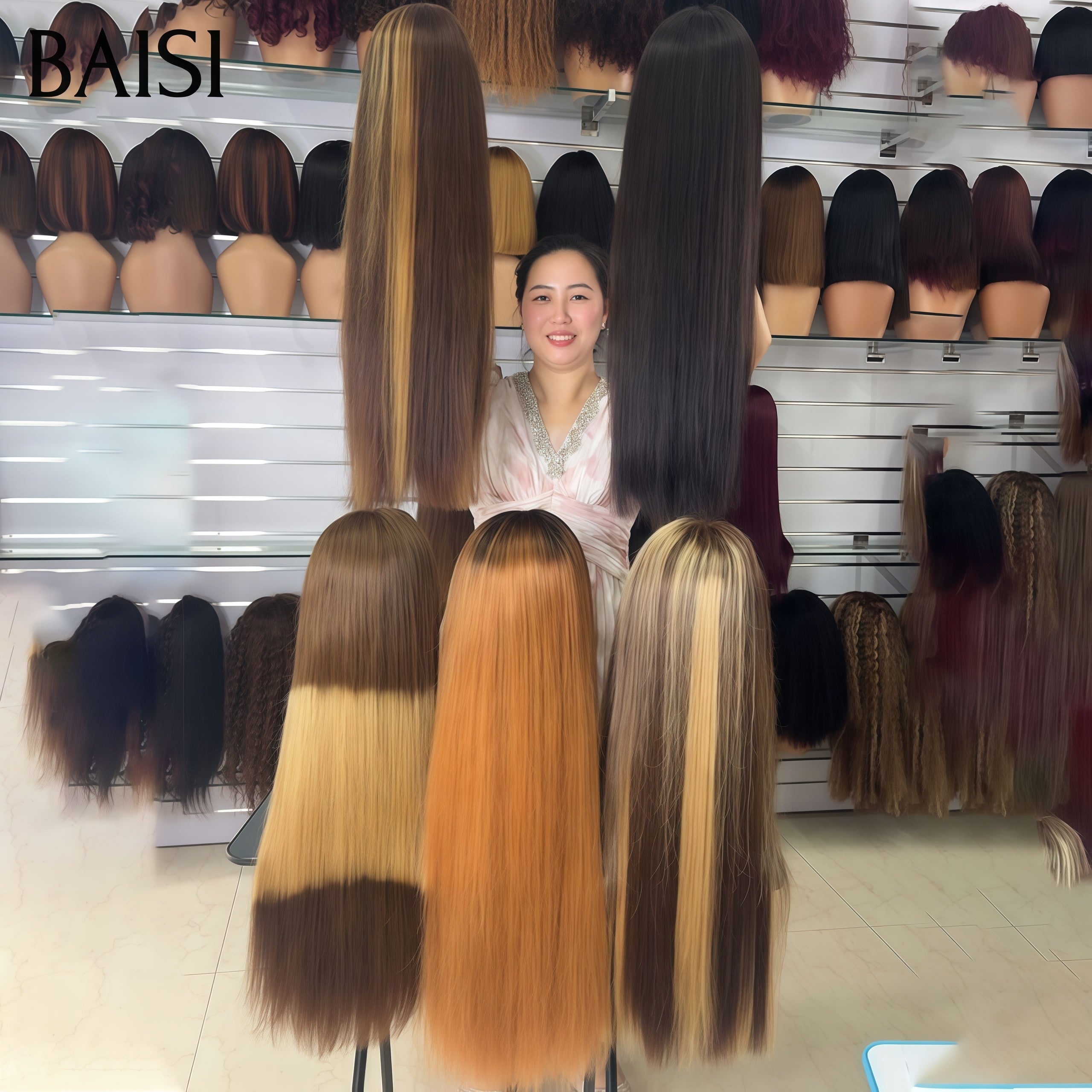 BAISI 13x4 Lace Perruque Longue 30pouces Lisse Différentes Couleurs Très a la Mode disponible en 100% Vietnam Hair ou 100% Raw Hair Meilleur rapport Qualité Prix en 100% Cheveux Humains