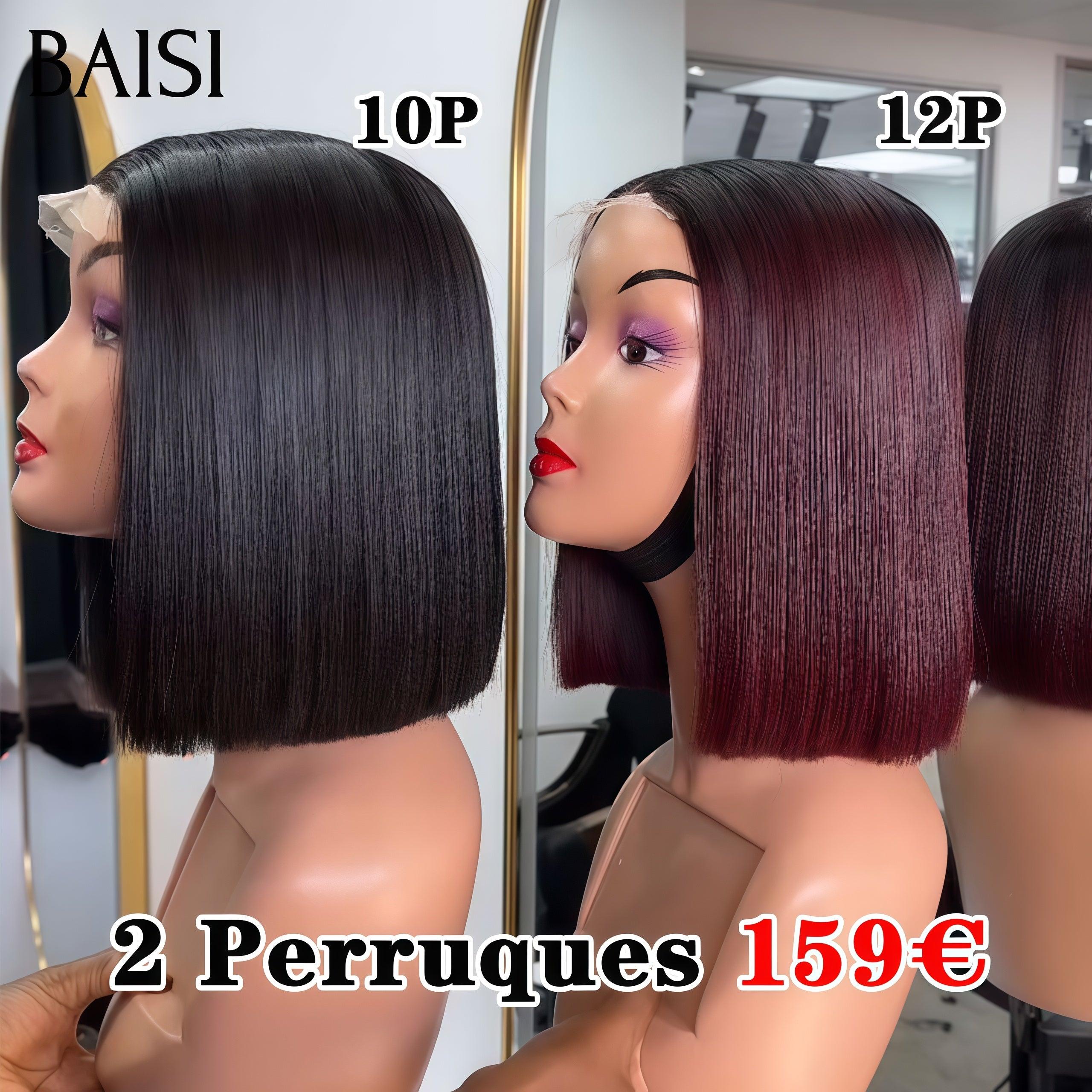 BAISI 2 Perruques bob Lisse pour revendre 159€ 4X4 lace 10 pouces en Couleur noir ou 12 pouces Bordeaux 200% densité en 100% vrais cheveux humains