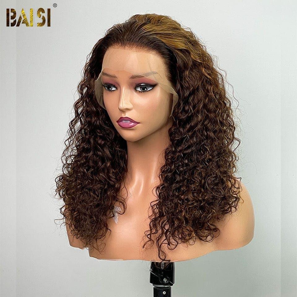 BAISI 13x4 Lace Frontal Curly Wig in color P4/#30 in 100% Human Hair volume 250% density XY-22071