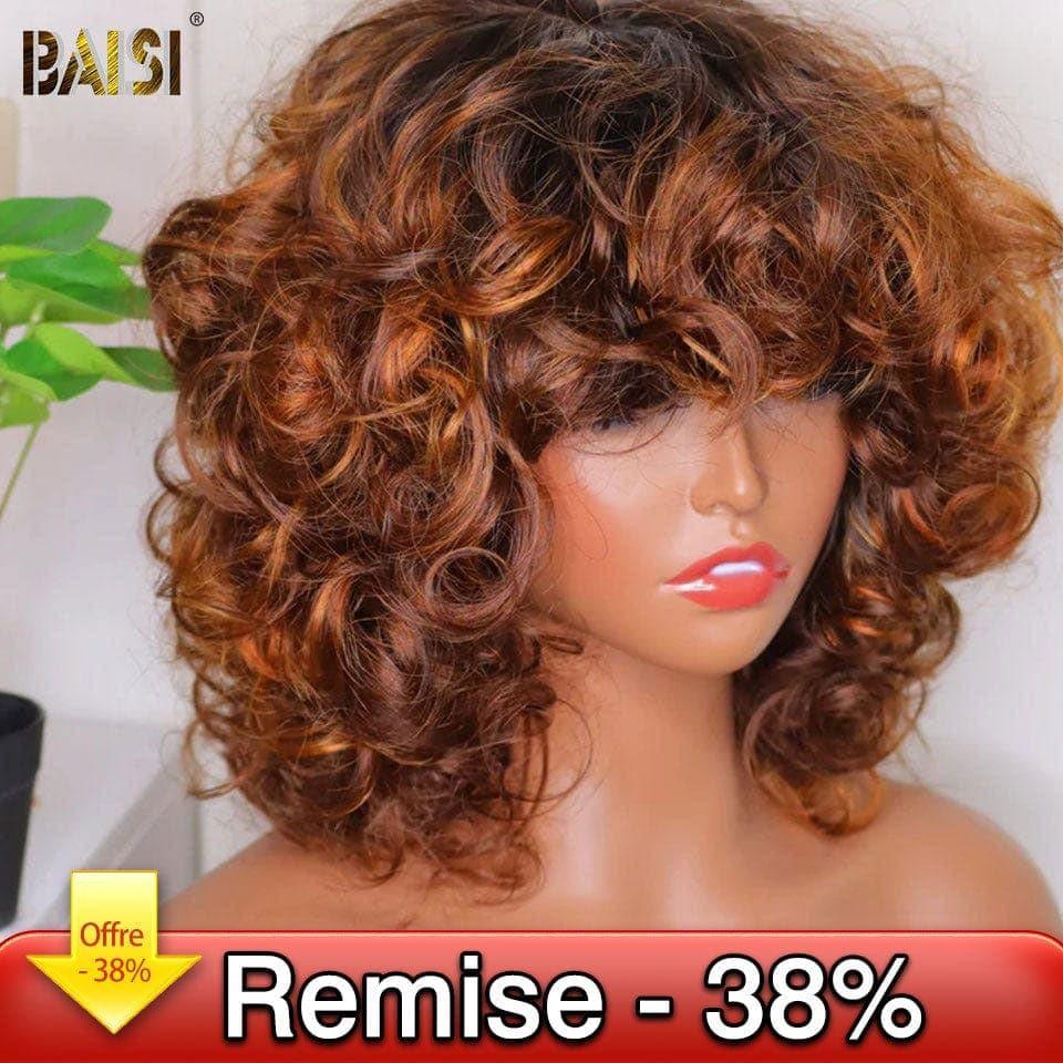 Parrucca riccia rimbalzante BAISI con riflessi colorati in capelli umani al 100% FR38