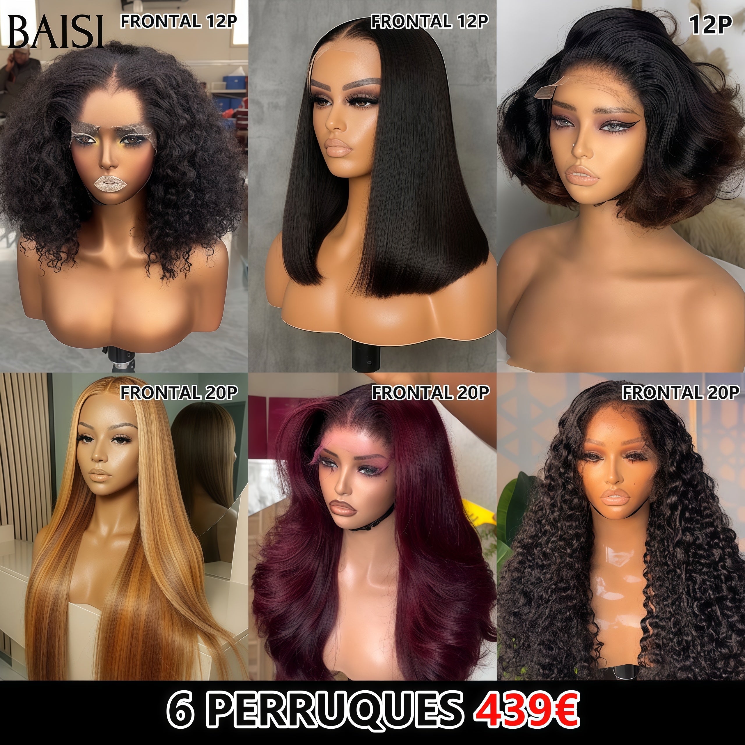 BAISI 6 Perucas 439€ preço promocional em 100% cabelo humano verdadeiro