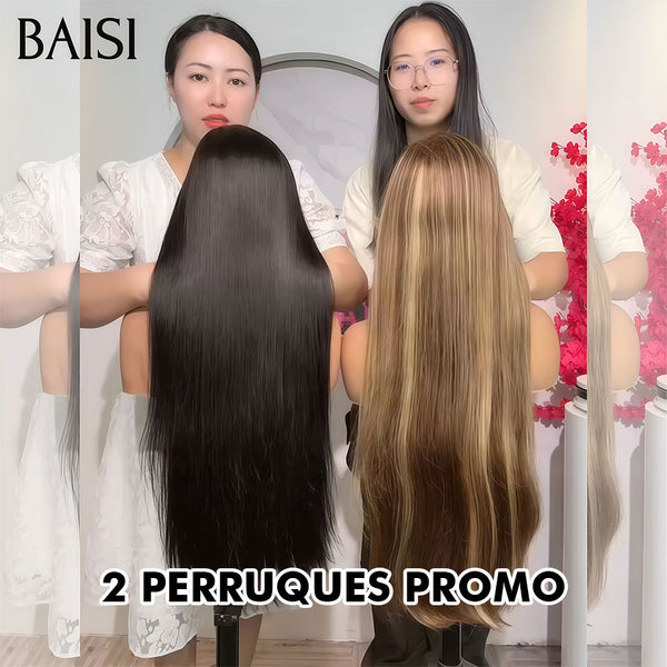 BAISI Promotion 2 perruques LONGUES 13X4 lace frontal Lisse Mixte Miel et NOIR 100% vrais cheveux humains