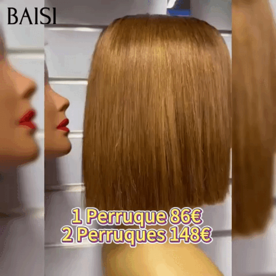 BAISI Perruques 2 perruques 148euro SDD BONE STRAIGHT Lisse BOB 2X6 lace de luxe en couleur miel 1BT27# ou Bordeaux 1BT99J# en 100% vrais cheveux humains BS65
