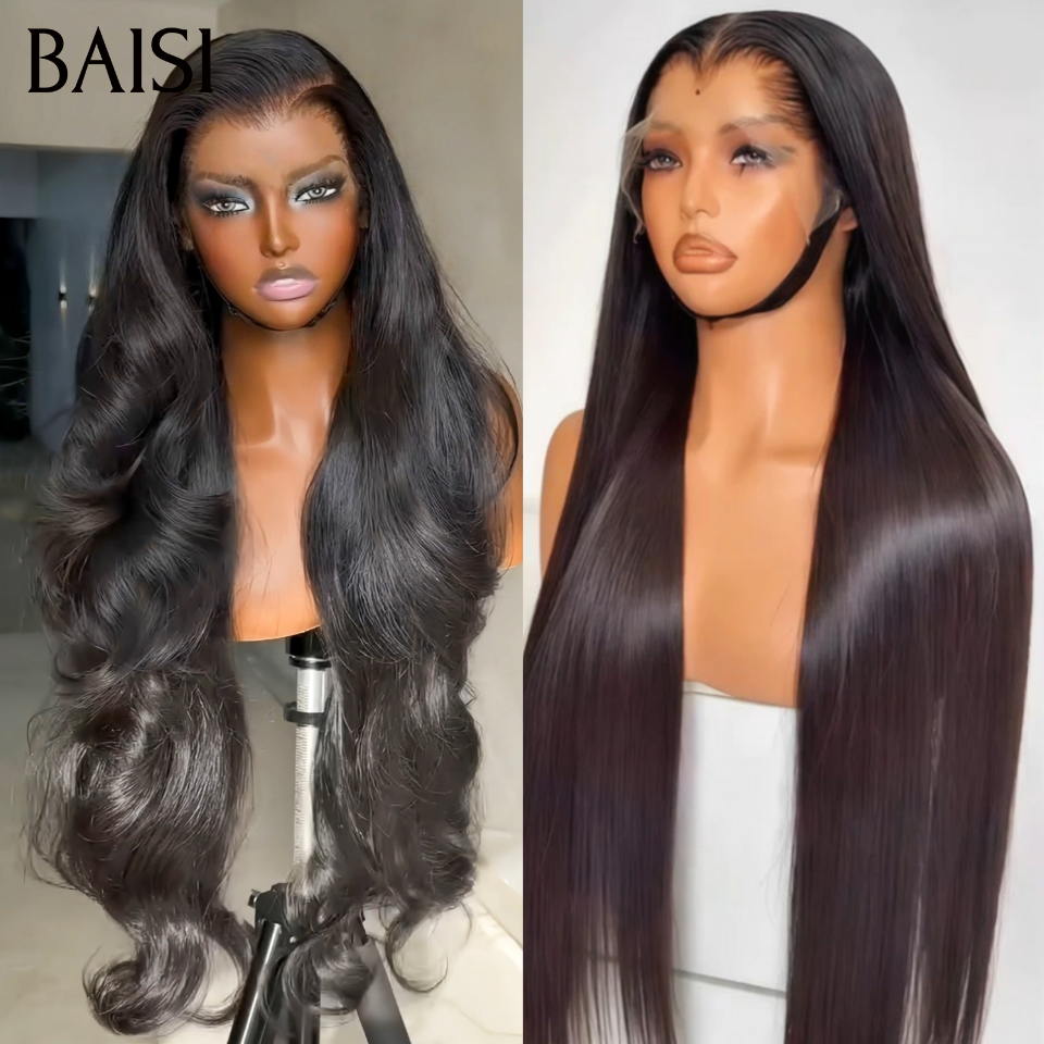 BAISI 2 Perruques pour revendre 200€ 13X4 Body wave et Lisse 22 et 24 pouces couleur NOIR 200% densité en 100% vrais cheveux humains