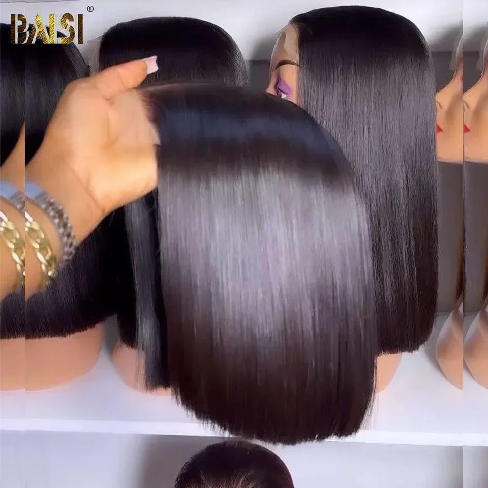 BAISI Perruques de Luxe SDD BONE Straight 100% Viêtnam Hair 2X6 Lace Perruque BOB Noir Lisse Vietnam Hair 300% densité plus de 20 ans d' utilisations