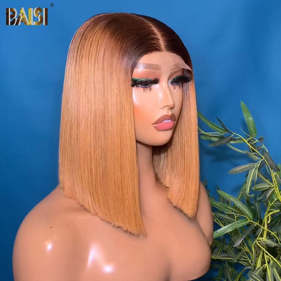 BAISI Achetez 2 perruques minimum au prix d'usine fournisseur Perruque Carrée 2X6 Lisse En Couleur Chataîn 1B#27 en 100% Raw Hair (Pas Besoins De Code)