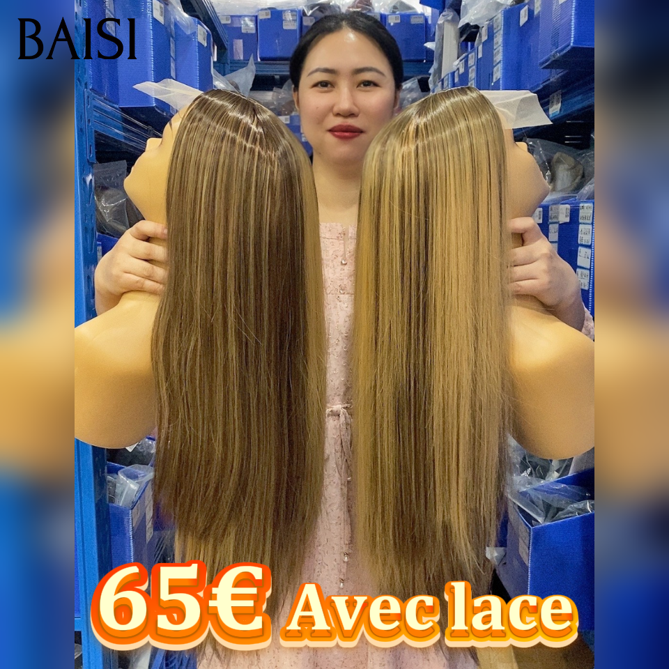 PROMO 13×4 lace frontal Perruque 24 Pouces 65€ Lisse Marron Mixte Miel 4/27# en Blended human hair