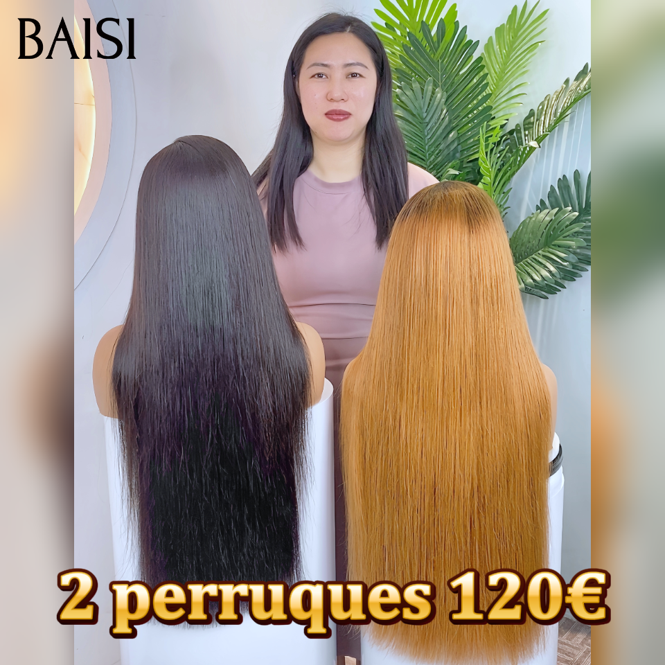 BAISI vente flash 2 Perruques 120€ 32 pouce Lisse Moitié Prix 100% blended human hair soldes sans retour MP50