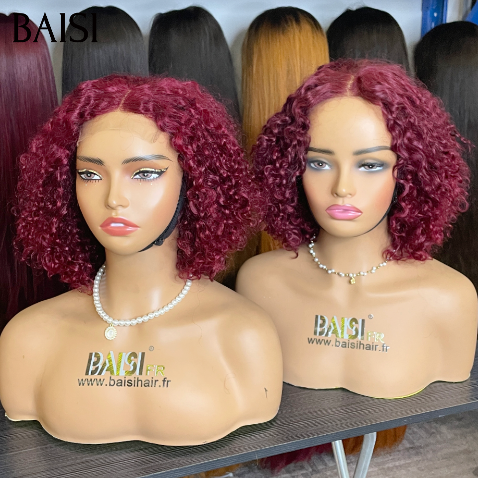 BAISI Perruque 4X4 lace Partie centrale water wave 12 Pouces 89€ en Belle couleu Bordeaux en 100% Cheveux Humains