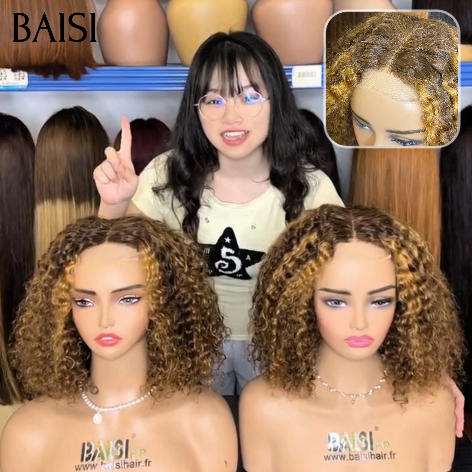 BAISI 4×4 Lace Frontal Perruque Water Wave en La plus populaire couleu marron mixte miel En 100% Cheveux Humains De Bonne Qualité