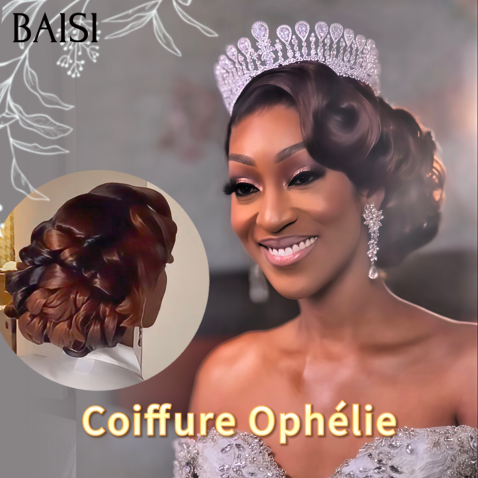 BAISI Coiffure de luxe Coiffure Ophélie Perruques Mariage marron Prête à porter chignon et personalisation comme sur la vidéo 100% identique événement spécial FR40