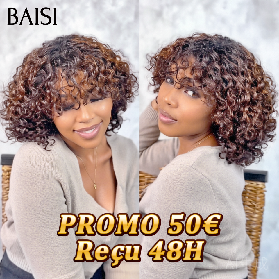 BAISI PERRUQUE 1BT4# water wave avec FRANGE 6 pouces 50€ ou 12 pouces 79€ FABRIQUÉ À LA MACHINE