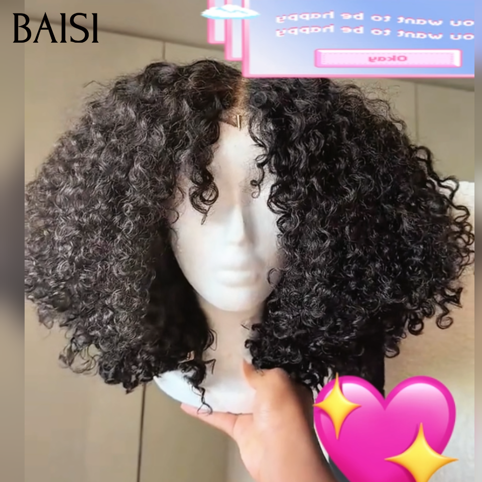 BAISI 13×4 lace frontal perruques curly wave en Couleur noir 10 pouces pour seulement 78€ EN 100% CHEVEUX HUMAINS