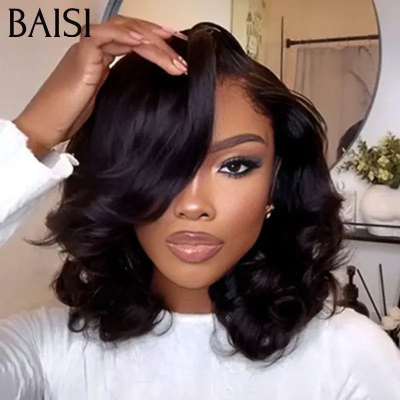 BAISI 13x4 Parrucche ricci rimbalzanti di lusso da 10 pollici Realizzate con capelli Vietnam a doppia stiratura Densità del 300% oltre 20 anni di utilizzo FR38