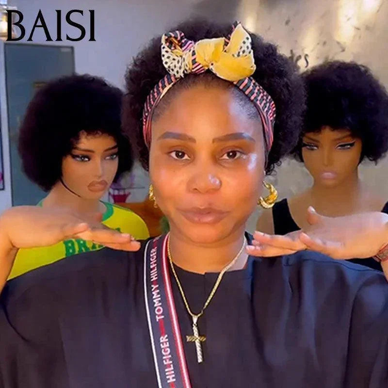 BAISI MARIA Perruque Pixie Curly 60€ ou Afro Sans Colle Sans Lace 100% Cheveux Humains