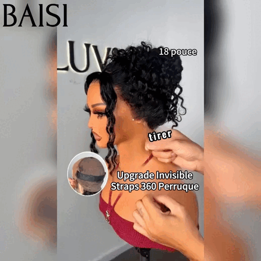 BAISI Peruca Upgrade com Banda Invisível 360 Frontal, Deep Wave Encaracolada, Cordões Invisíveis e Ajustáveis, Pré-desfiada, Sem Cola Necessária, 250% Densidade, 100% Raw Hair, Lace Já Cortada