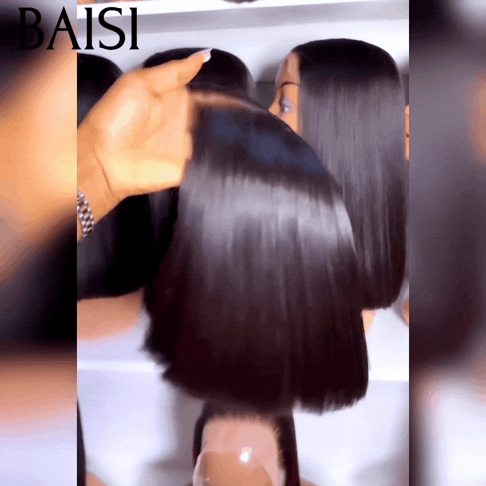 BAISI Perruques de Luxe SDD BONE Straight 100% Viêtnam Hair 2X6 Lace Perruque BOB Noir Lisse Vietnam Hair 300% densité plus de 20 ans d' utilisations